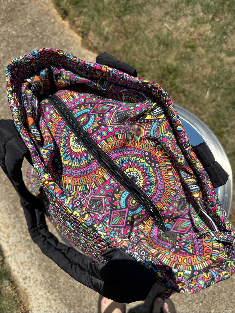 Sakroots Black-Handled Multicolor Patterned Tote with Matching Pouch - Picture 2 of 5
